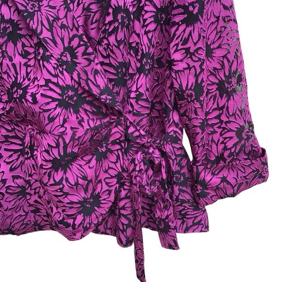 Onyx Pink Black Floral Tie Front Blouse Women’s Size Large - Picture 3 of 6
